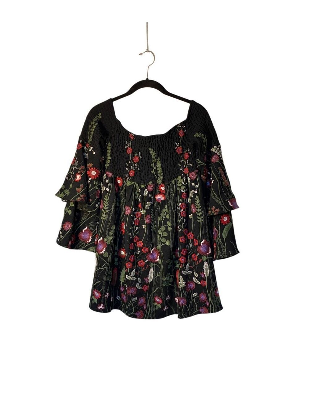 Red Carter women’s highly embroidered smock on/ off shoulder dress S